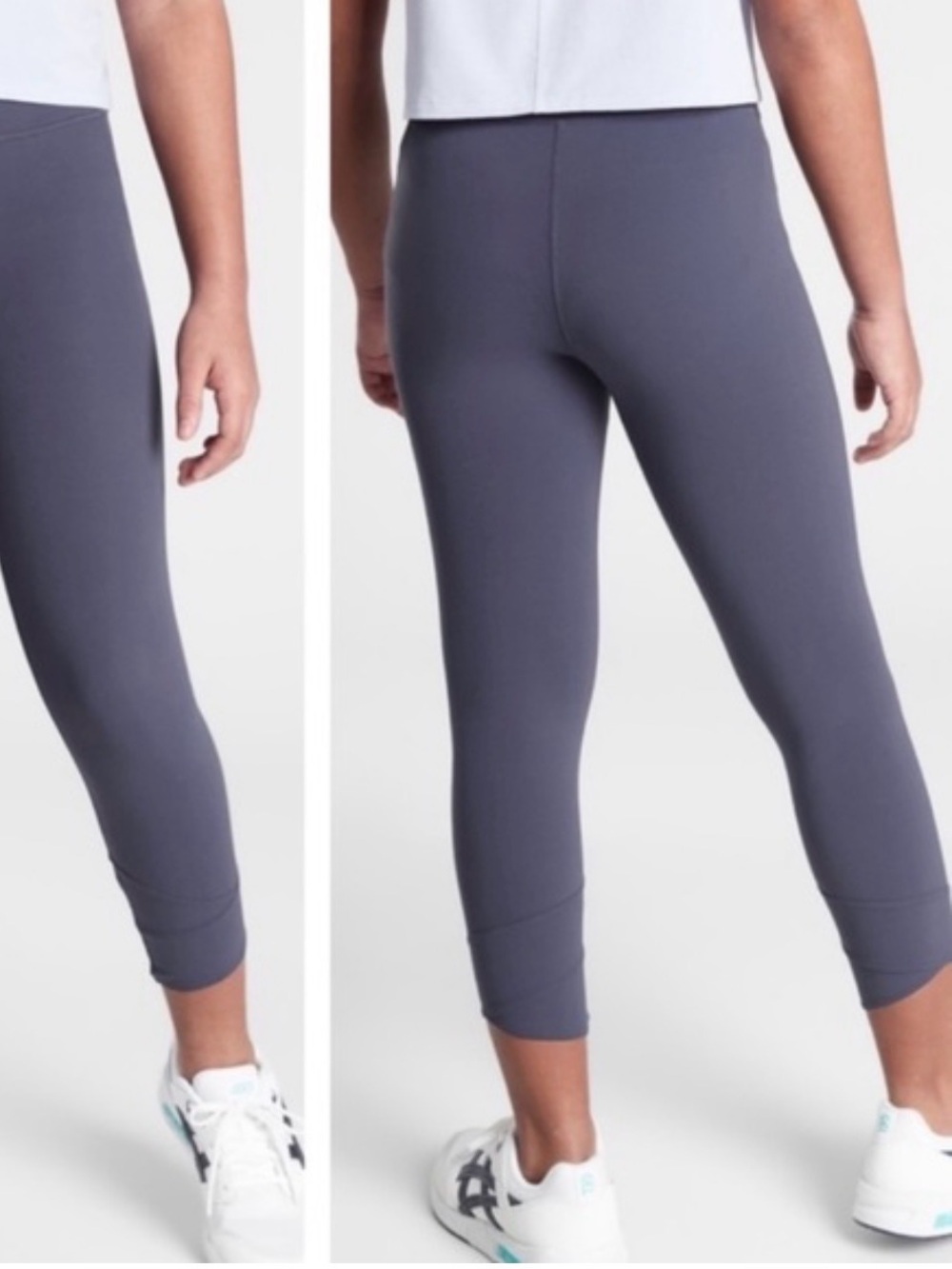 Athleta Girl Sz 12 On Pointe Cross Hem Capri Cropped Athletic Leggings Gray